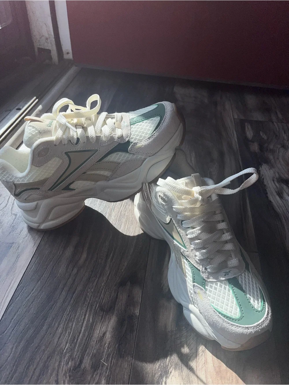 Reebok Women Sneakers in Cream and Green with Gum Sole